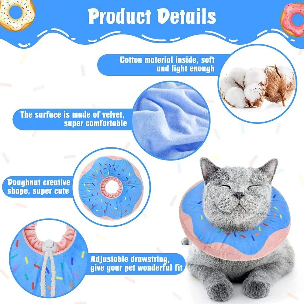 Dog or Cat Recovery Collar Soft, Cute Donut Cone Wound Healing Protective Cone